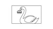 © Gagal - Swan Eating Burger, Whimsical Animal Food Concept, Black and White Line Art