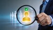 © Li - Businessman using magnifying glass to select best candidate human resources recruitment talent acquisition hiring process employee selection corporate headhunting professional