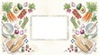 © Denisa - Vibrant fresh vegetables fruits and cooking tools symmetrically frame an empty recipe area