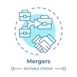 © IMG visuals icons - Mergers soft blue concept icon. Strategic corporate growth. Business integration model. Round shape line illustration. Abstract idea. Graphic design. Easy to use in promotional material