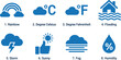 © Emongrapic - Weather forecast icon set with labeled elements for rainbow celsius fahrenheit flooding storm sunny fog humidity.