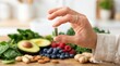 © Funster - Dietary supplementation and natural nutrition concept with herbal capsule and fresh superfood ingredients.