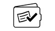 © Saad - Tax refund vector icon illustration featuring a minimalist wallet with a checkmark and document, symbolizing successful payment, financial approval, or money back in a clean line art style.