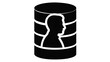 © fasal - Customer Data Vector Icon Illustration. Minimalist black and white flat design featuring a database cylinder with a user profile silhouette, representing personal information storage and CRM.