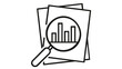 © Dadullah - Minimalist vector icon illustration of a sales report document featuring a bar chart under a magnifying glass, perfect for business data analysis, financial research, and market audit concepts.