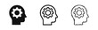 © drawing lines - Human Head with Gear Icons Set, Critical Thinking and Mental Process Concept, AI and Engineering Illustration