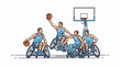 © basung - Wheelchair basketball players in light blue uniforms compete near hoop