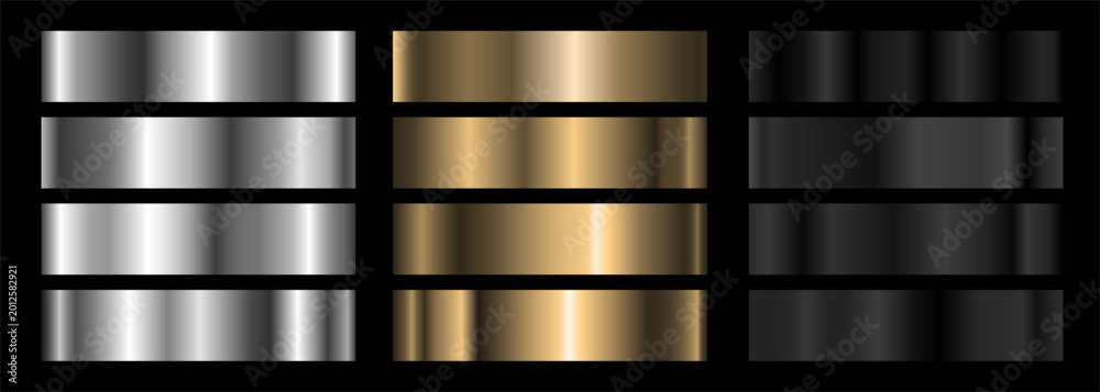A set of silver, gold and black metallic gradients. Vector collection ...