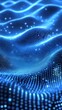 © Ndoomyim - Abstract glowing blue wavy background with digital dots and network particles for technology design and future connectivity concepts.