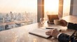 © Jonathan - Ambitious businessman overlooking a modern cityscape from his office.