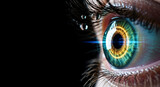 Eye vision ophthalmology diagnostics retina laser correction technology medicine future concept in macro iris scan with digital