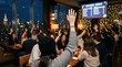 © Masque - Defocused group participating in a trivia night competition in a lounge setting.