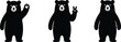 © Manik - Collection of cute black bear silhouette characters in various poses including waving hello and making victory peace sign gesture icons