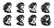 © David - Woman faces with flowing hair in profile view featuring a modern glitch effect vector illustration set