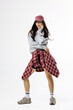 © wedmoments.stock - Modern female model in stylish retro-inspired outfit posing on isolated background. Concept commercial fashion and creative styling.