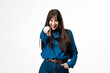 © wedmoments.stock - Fashion model pointing finger at camera on white studio background. Concept attention, direct communication and engagement.
