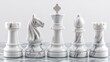 © yuan - Close-up of elegant white marble chess pieces in a row, on a reflective surface
