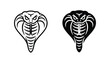 © Artboard - King cobra snake head icon set showing aggressive serpent design in outline and solid black filled styles for wildlife branding logos and reptile enthusiast graphic projects on white background