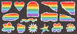 © millering - Queer Pride sticker pack with torn paper rainbow. LGBTQIA scrapbook element, ripped edge heart, star and flower graphic, inclusive DIY pride month collage kit for zine and digital journal. Vector.