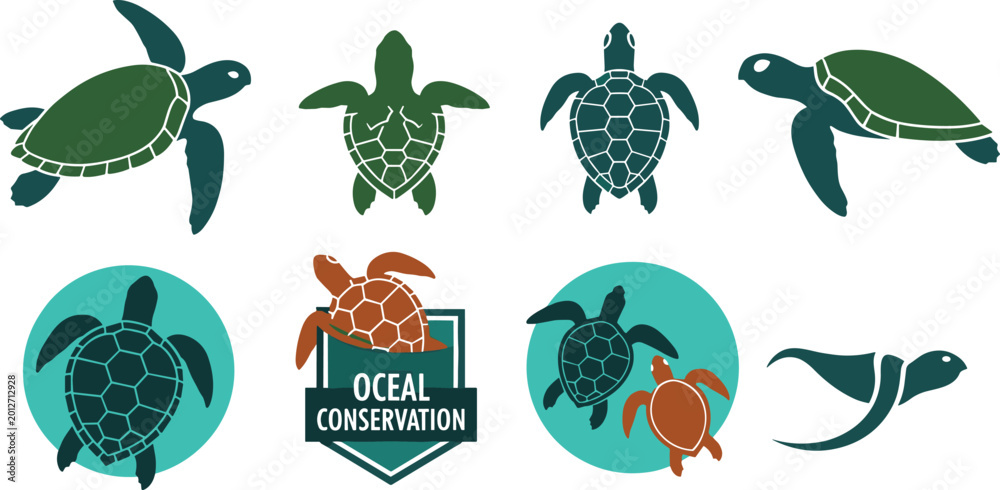Save Turtles Icon Flat Icon Set Featuring Sea Turtles, Ocean Conservation, and Marine ...