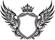 © Rabbi527 - Black and white royal shield emblem with large wings and a crown for heraldry and decorative design projects Vector, illustration