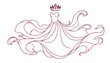 © ART  FOR INTERIORS N - Red line art flowing wedding dress with black crown.Minimalist vector illustration of an elegant flowing wedding dress with a sweetheart bodice and dynamic skirt created entirely in a s