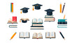 © Md - Education, books solid icon set. Learning, reading, study icons solid collection