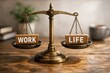 © Ksu_Sha - Work life balance concept with scales and wooden blocks showing equality between career and personal time