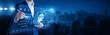 © FutureLogic Studio - Security officer managing identity protocols pointing using touch pen Access Management system virtual screen verifying check list permissions. Reliable protections for all enterprise data.