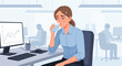 © Teddy - Businesswoman Feeling Overwhelmed at Her Desk, Drinking Water to Cope with Stress at Work