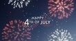 © scbranded - Happy 4th of July text with stars and stripes design surrounded by blurred fireworks explosions against a dark blue night sky background, festive celebration concept