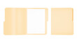 © pikopixel - Beige paper folder open flat cream colored old document folder lying open with white paper, isolated on transparent background, front view, representing office organization and filing concept.