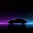© vitalij367 - Luxury car silhouette with neon outline against a dark gradient background, showcasing a futuristic design and minimalistic aesthetic in high-resolution 8k quality