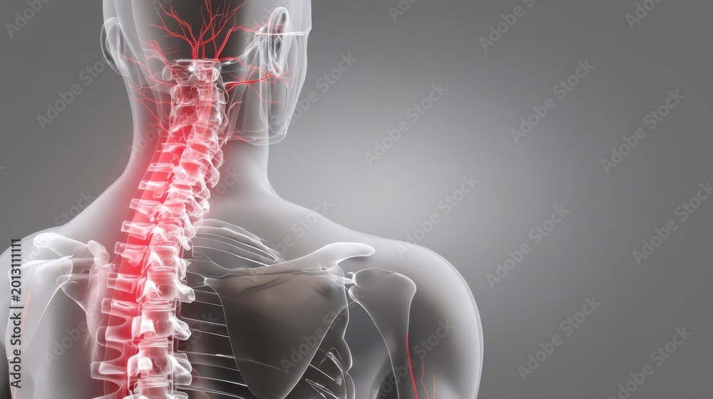 Spinal Images Human spine anatomy illustration showing vertebrae and spinal cord with ...
