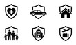 © Kanchana - Insurance icon set including health car home family and travel, white background, vector Illustration