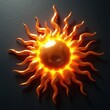 © Vadym - Golden sun icon with bright orange rays radiates warmth and light. Stylized 3d render graphic symbolizes energy and heat. Decorative celestial object glows.