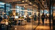 © Saroar Graphic zone - Blurred office interior with glass partitions and bokeh