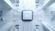 © Marokin - Central processing unit circuit board, glowing blue digital brain inside microchip, futuristic technology concept, data processing, artificial intelligence