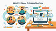 © Sabrina - Remote Team Collaboration: A graphic illustration depicting a remote team collaborating together, symbolizing modern business communication and teamwork in the digital age.