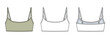 © aiven studio - Bralette Bikini Top Technical Fashion Illustration. Women Swimwear Vector Template. Front View. Adjustable Spaghetti Straps with Ring Hardware. Scoop Neckline. Clean Design. CAD Mockup Set.