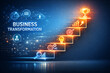© downloadjurnal - Business transformation concept with icons on a staircase leading to success