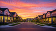 © Sabbir Digital - Sunset sky over a quiet residential suburban street with real estate residential area suburban