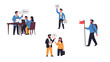 © hasan - Business Concepts Vector Set: Teamwork, Leadership, Communication, and Voting Illustrations