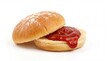 © Ahmad Hassan - Fresh sliced burger bun with tomato ketchup spread isolated on white background