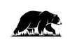 © seprei - Powerful Black Bear Silhouette Striding Confidently Through Lush Green Grass Against a Clean White Background