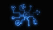 © Jahanara Stock - Glowing blue digital network icon representing cyber security and data connectivity with interconnected nodes and lines on a dark tech background