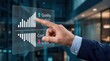© Sharma - Hand touching transparent screen showing quality increase and cost decrease bar charts, financial analysis and business efficiency concept
