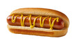© Aoife - Isolated classic grilled hot dog with yellow mustard in a soft bun, popular American fast food