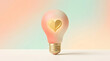 © Studio NS - Glowing light bulb with golden heart shape inside representing love and innovation.