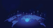 © GRAPHIC ZONE - Blue glowing world map with connection points representing global network and data transfer